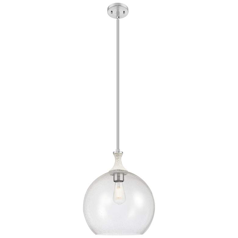 Image 1 Astor 14"W Satin Nickel And White Rope Stem Pendant With Seedy Shade