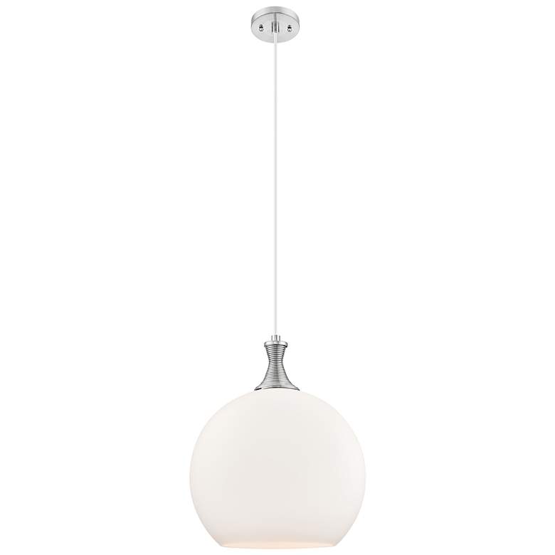 Image 1 Astor 14"W Satin Nickel Metal Cord Hung Pendant With Matte White Shade