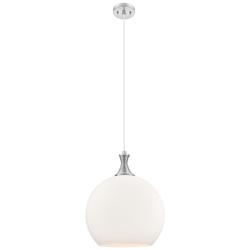 Astor 14"W Satin Nickel Metal Cord Hung Pendant With Matte White Shade