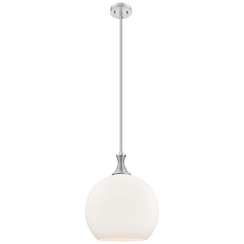 Image 1 Astor 14"W Satin Nickel Metal Stem Hung Pendant With Matte White Shade