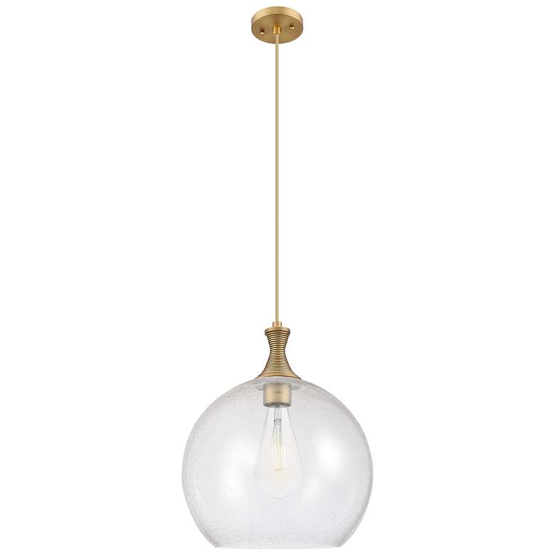 Image 1 Astor 14" Wide Brushed Brass Metal Cord Hung Pendant With Seedy Shade
