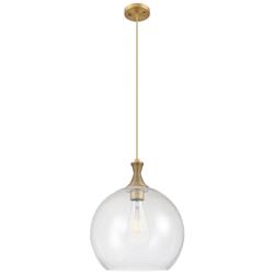 Astor 14" Wide Brushed Brass Metal Cord Hung Pendant With Seedy Shade