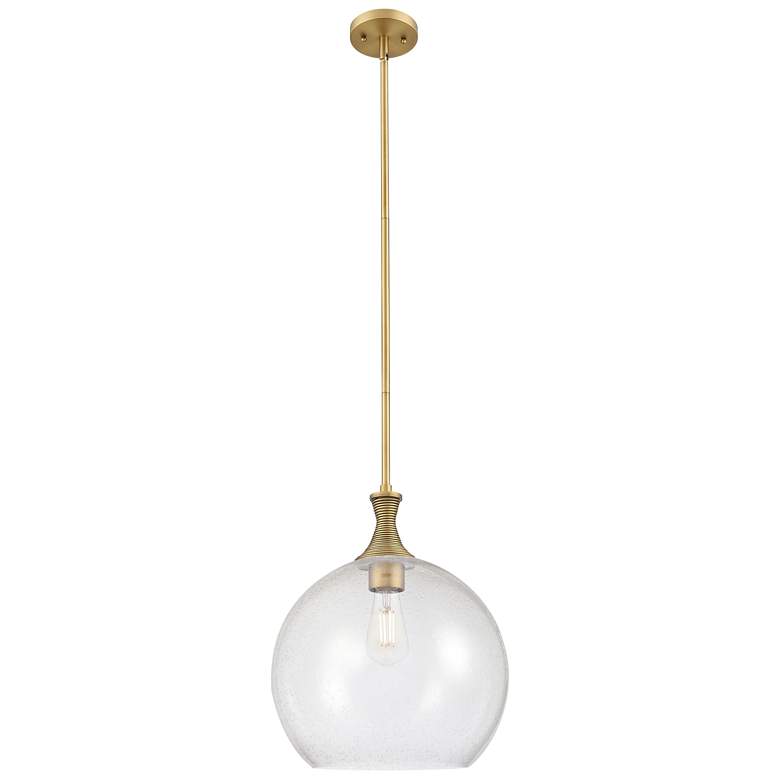 Image 1 Astor 14" Wide Brushed Brass Metal Stem Hung Pendant With Seedy Shade