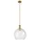 Astor 14" Wide Brushed Brass Metal Stem Hung Pendant With Seedy Shade