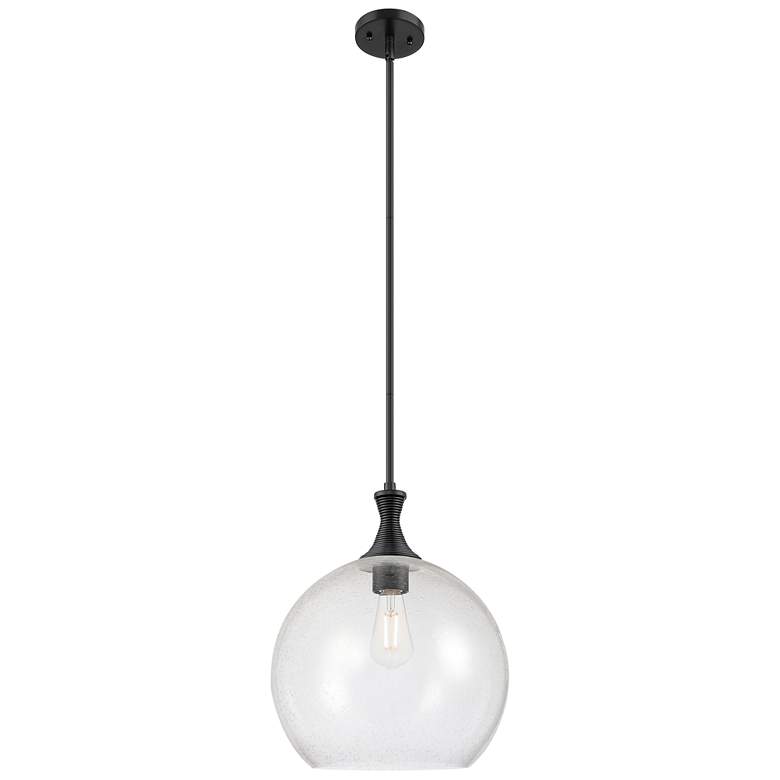 Image 1 Astor 14" Wide Matte Black Metal Stem Hung Pendant With Seedy Shade