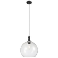 Astor 14" Wide Matte Black Metal Stem Hung Pendant With Seedy Shade