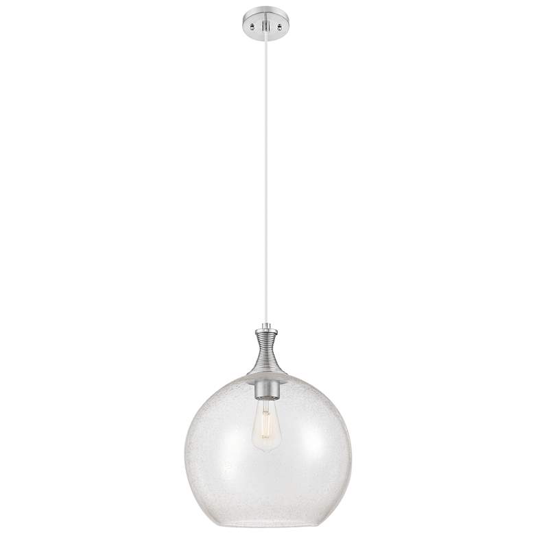 Image 1 Astor 14" Wide Satin Nickel Metal Cord Hung Pendant With Seedy Shade