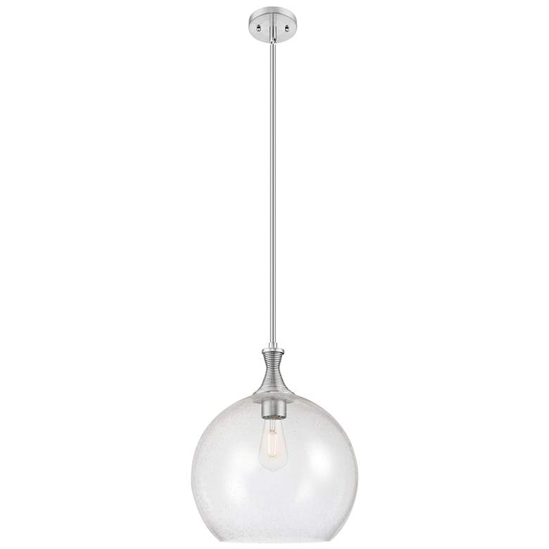 Image 1 Astor 14" Wide Satin Nickel Metal Stem Hung Pendant With Seedy Shade