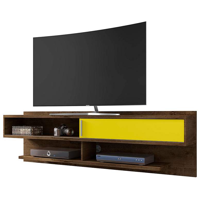 Image 1 Astor 70.86 Floating Entertainment Center in Rustic Brown and Yellow