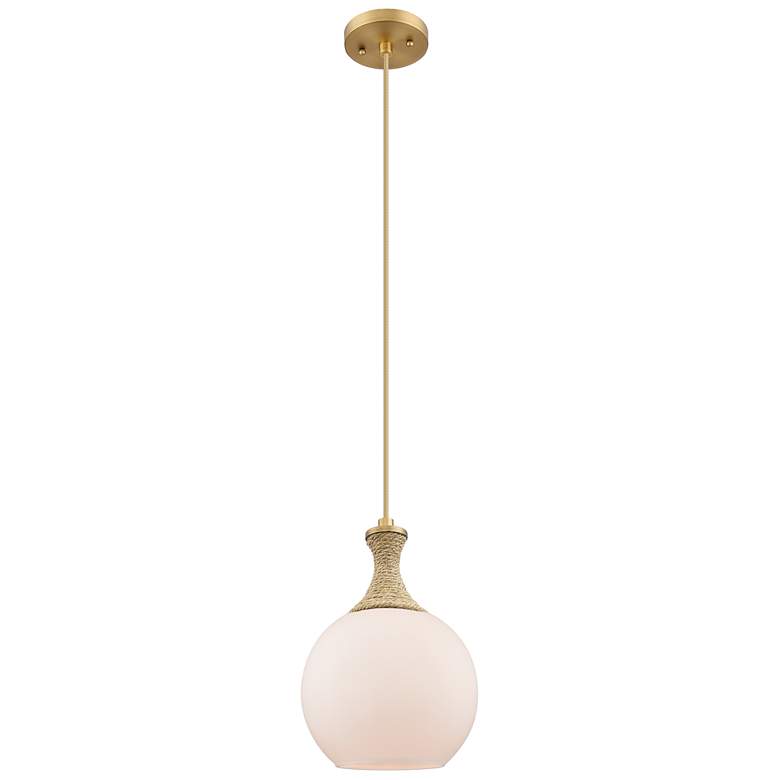 Image 1 Astor 8"W Brass And Brown Rope Cord Mini Pendant w/ Matte White Shade