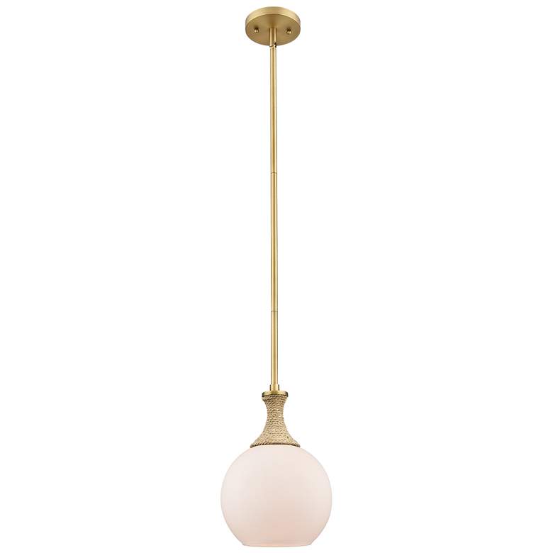 Image 1 Astor 8"W Brass And Brown Rope Stem Mini Pendant w/ Matte White Shade