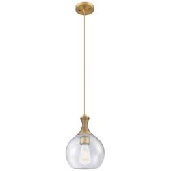 Astor 8"W Brushed Brass Metal Cord Hung Mini Pendant With Seedy Shade