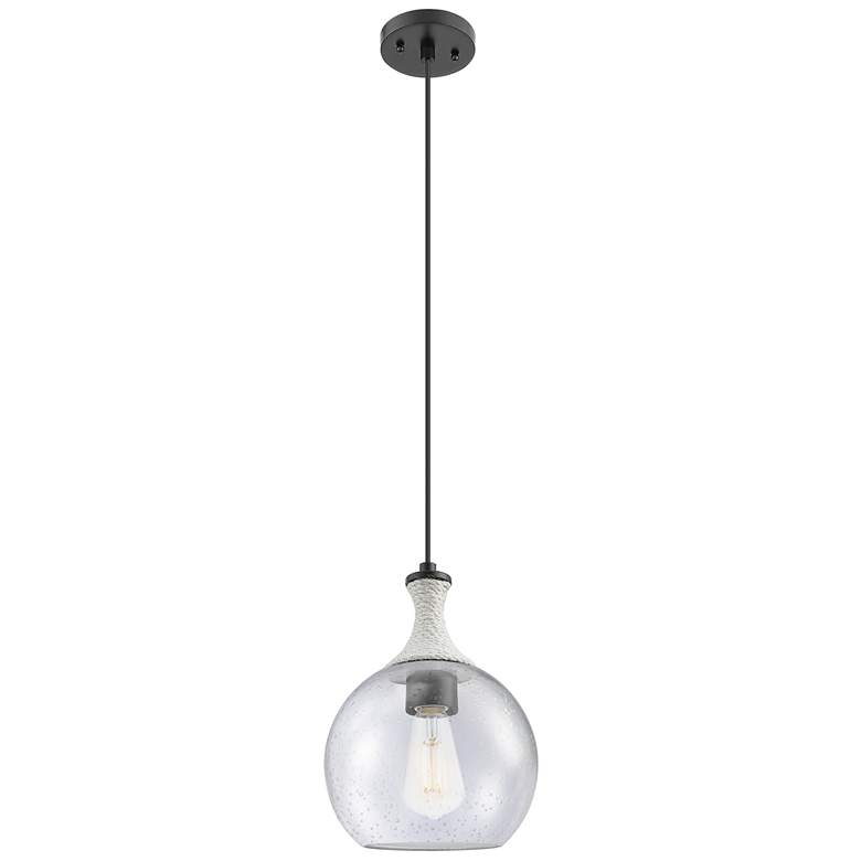 Image 1 Astor 8"W Matte Black And White Rope Cord Mini Pendant With Seedy Shade