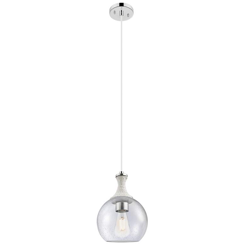 Image 1 Astor 8"W Nickel And White Rope Cord Mini Pendant w/ Seedy Shade