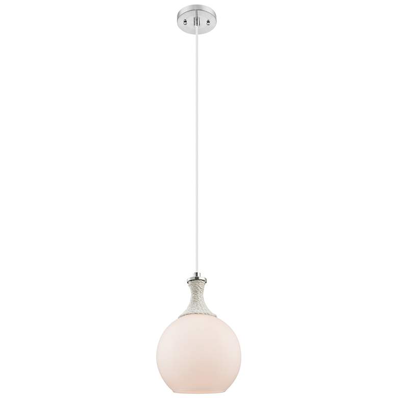 Image 1 Astor 8"W Satin Nickel And White Rope Cord Mini Pendant w/ White Shade
