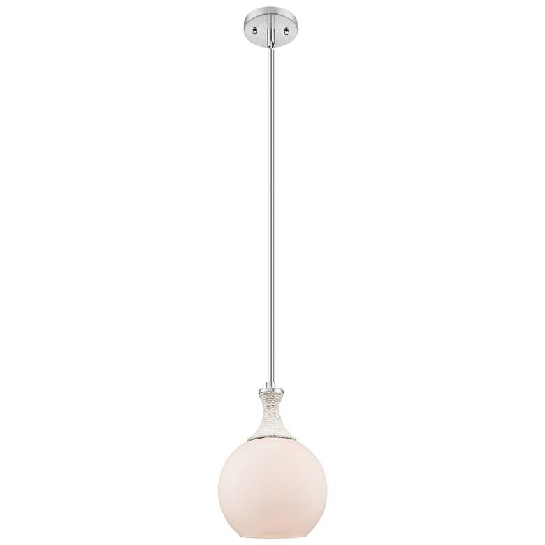 Image 1 Astor 8"W Satin Nickel And White Rope Stem Mini Pendant w/ White Shade