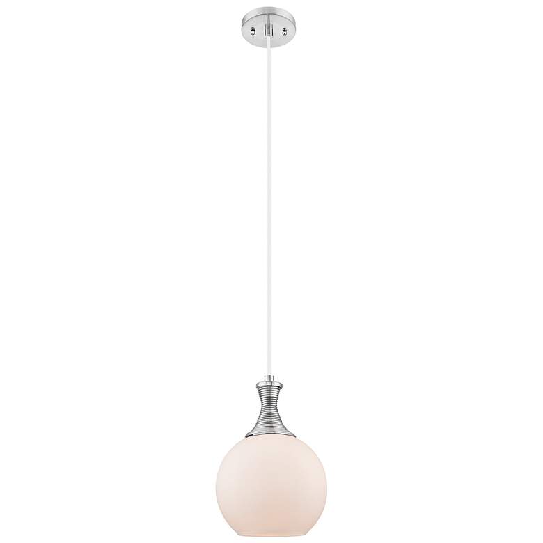 Image 1 Astor 8"W Satin Nickel Metal Cord Mini Pendant With Matte White Shade