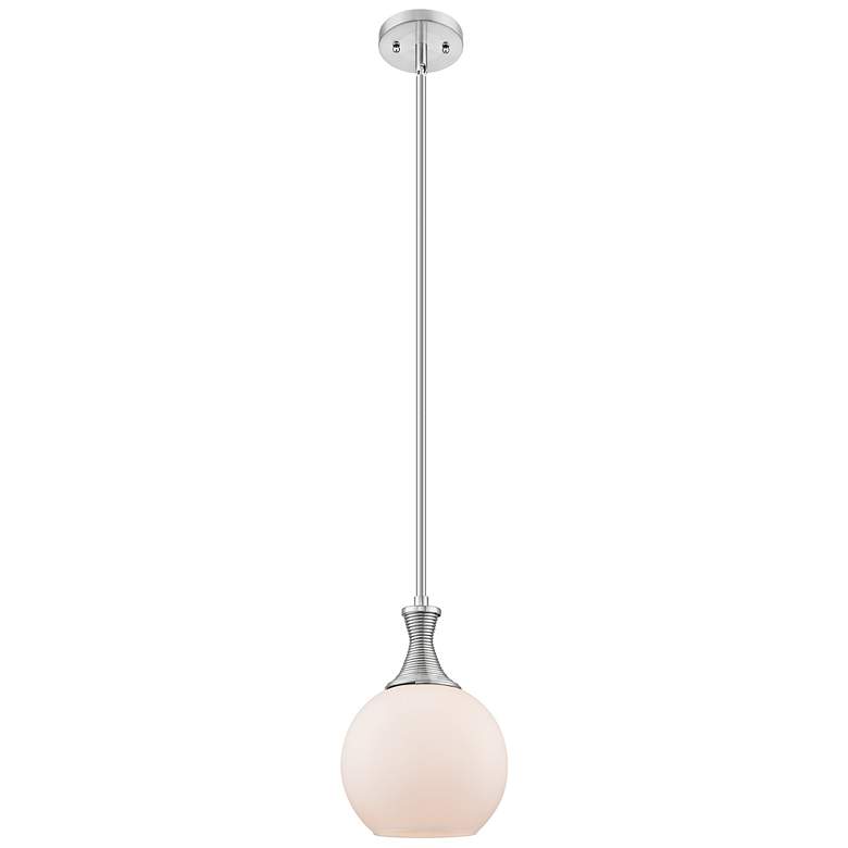 Image 1 Astor 8"W Satin Nickel Metal Stem Mini Pendant With Matte White Shade