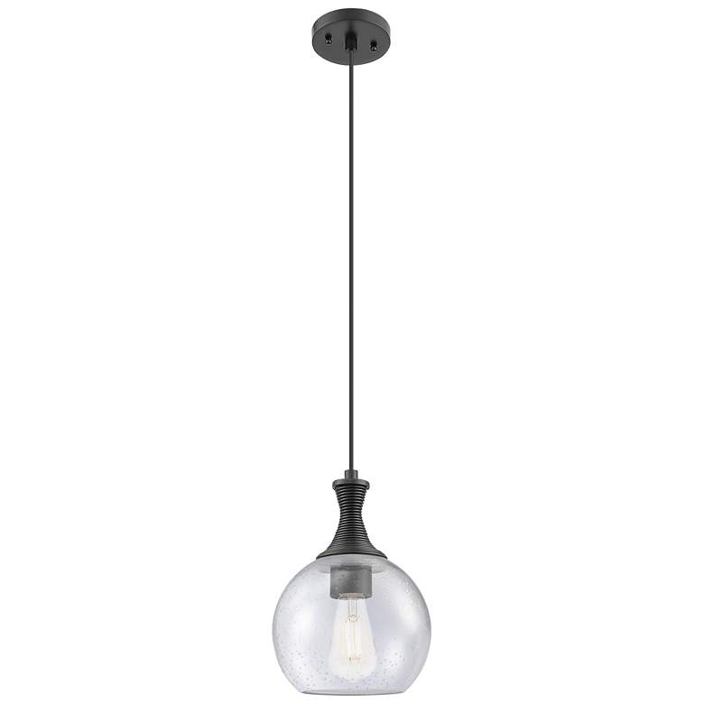 Image 1 Astor 8" Wide Matte Black Metal Cord Hung Mini Pendant With Seedy Shade