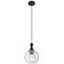 Astor 8" Wide Matte Black Metal Cord Hung Mini Pendant With Seedy Shade