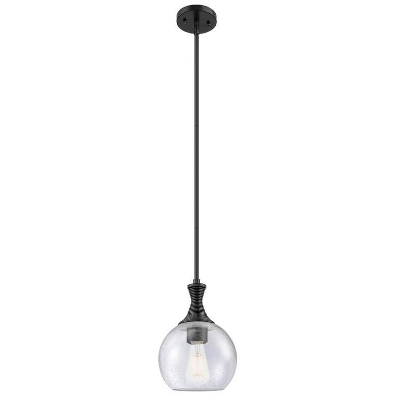 Image 1 Astor 8" Wide Matte Black Metal Stem Hung Mini Pendant With Seedy Shade
