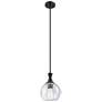Astor 8" Wide Matte Black Metal Stem Hung Mini Pendant With Seedy Shade