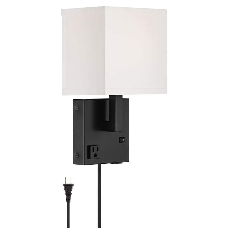 Image 2 Astor Black Plug-In Wall Light with USB Port and Outlet