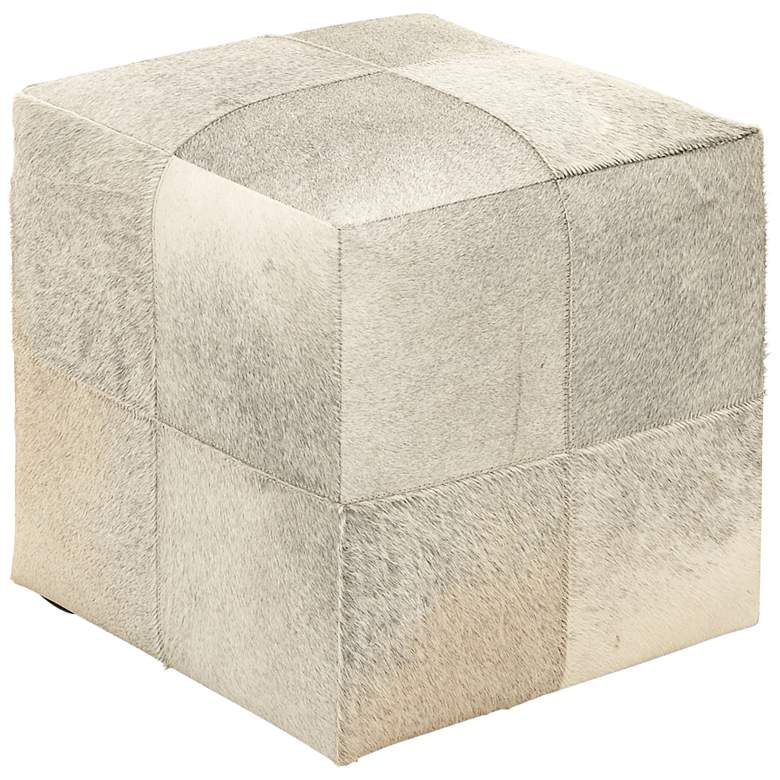 Image 2 Astoria 16" Wide Weathered Ivory Leather Hide Modern Pouf Ottoman