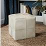 Astoria 16" Wide Weathered Ivory Leather Hide Modern Pouf Ottoman