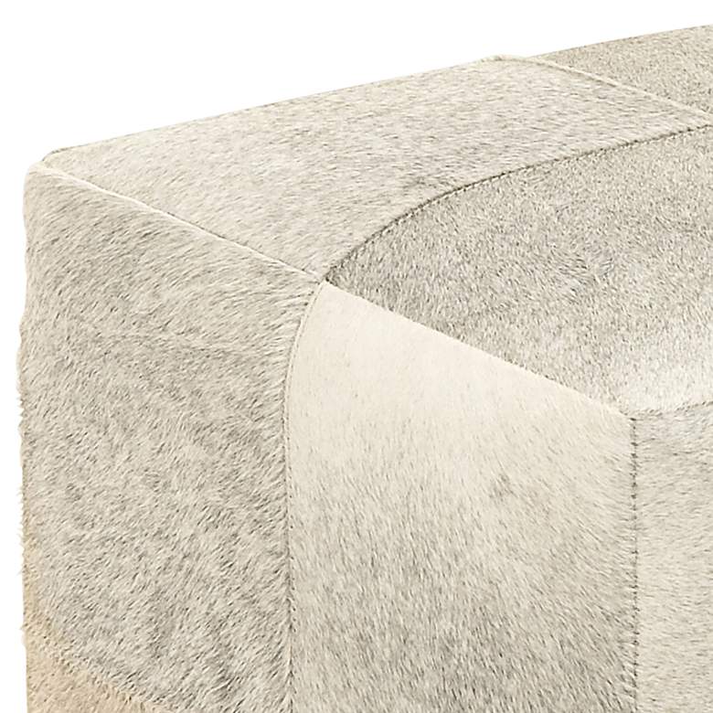 Image 3 Astoria 16" Wide Weathered Ivory Leather Hide Modern Pouf Ottoman more views