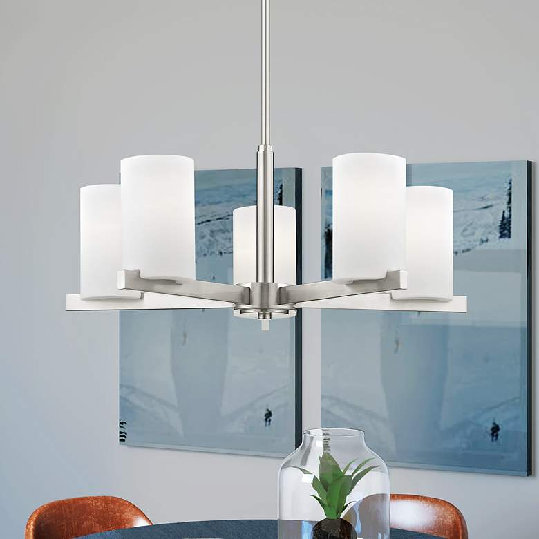 Image 1 Astoria 25-in 5-Light Brushed Nickel Shaded Chandelier