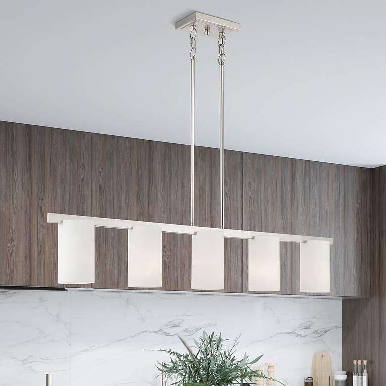 Image 1 Astoria 5-Light Brushed Nickel Island Light with White Shades