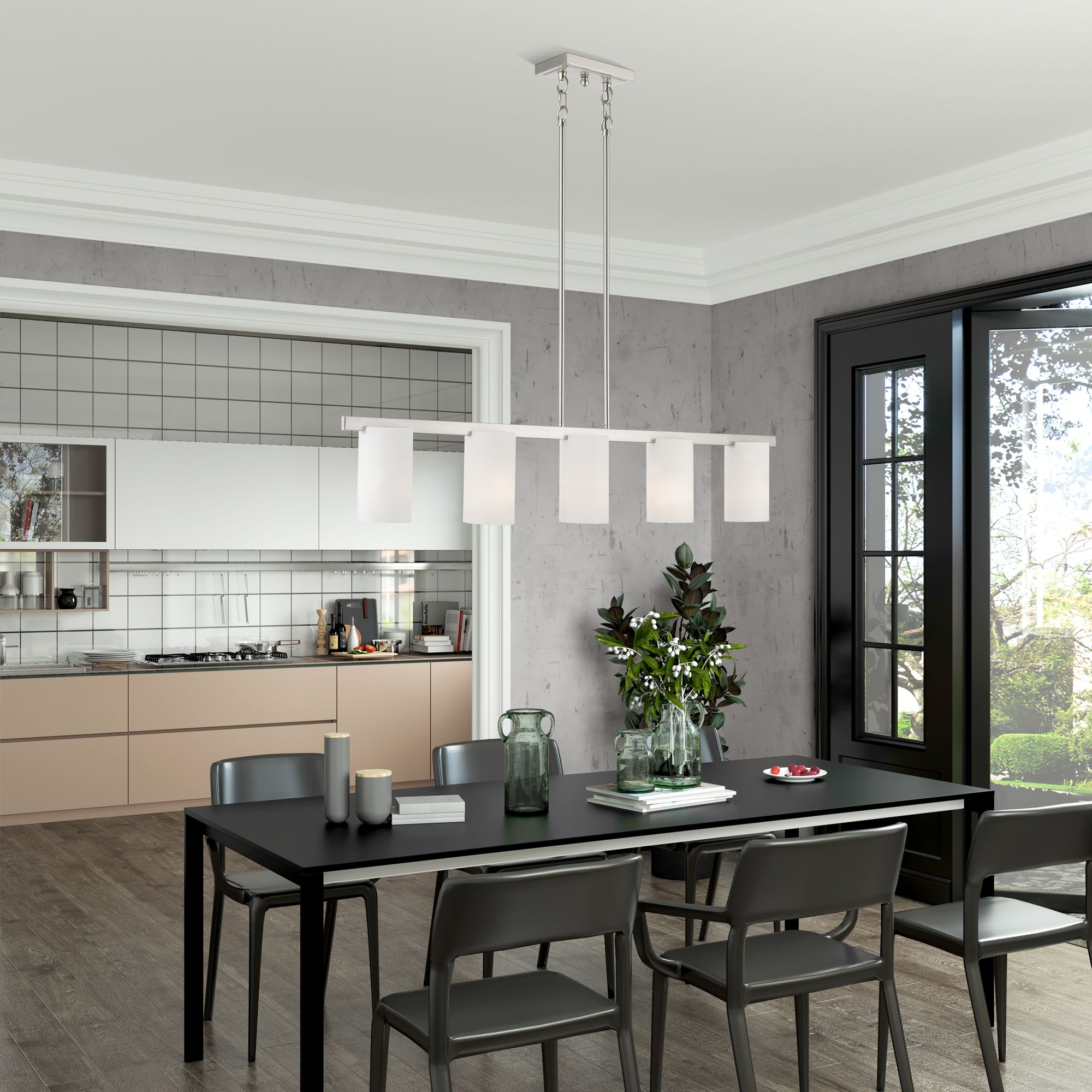 Astoria 5-Light Brushed Nickel Island Light with White Shades