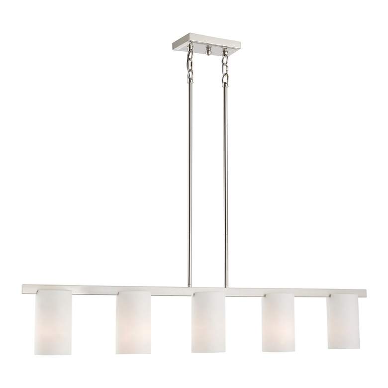 Image 5 Astoria 5-Light Brushed Nickel Island Light with White Shades more views