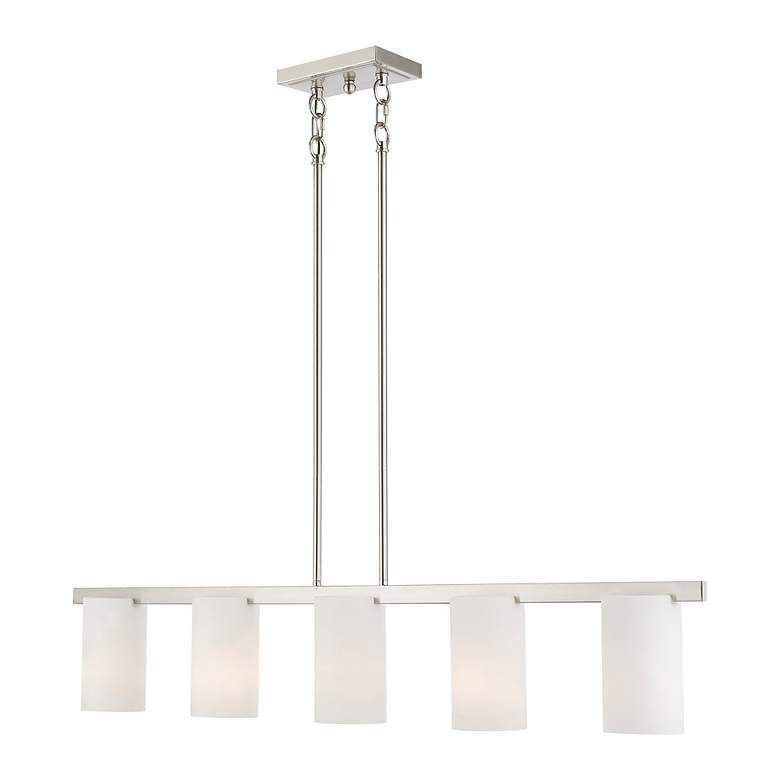 Image 7 Astoria 5-Light Brushed Nickel Island Light with White Shades more views