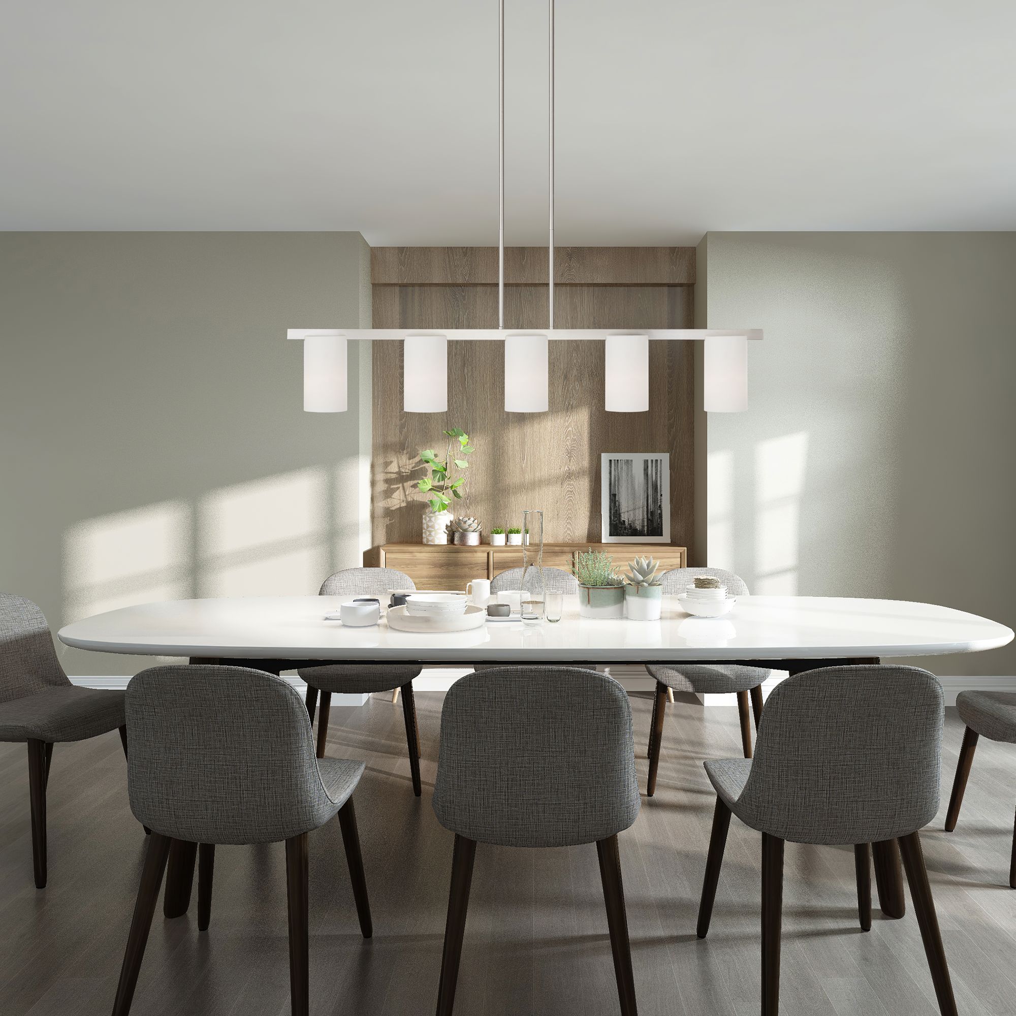 Astoria 5-Light Brushed Nickel Island Light with White Shades