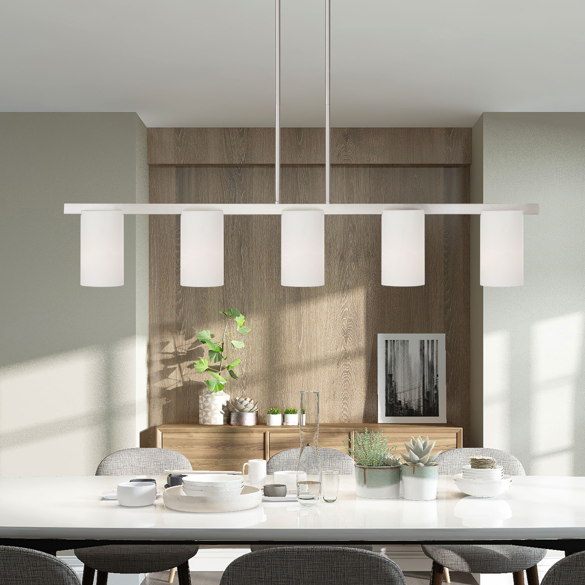 Astoria 5-Light Brushed Nickel Island Light with White Shades