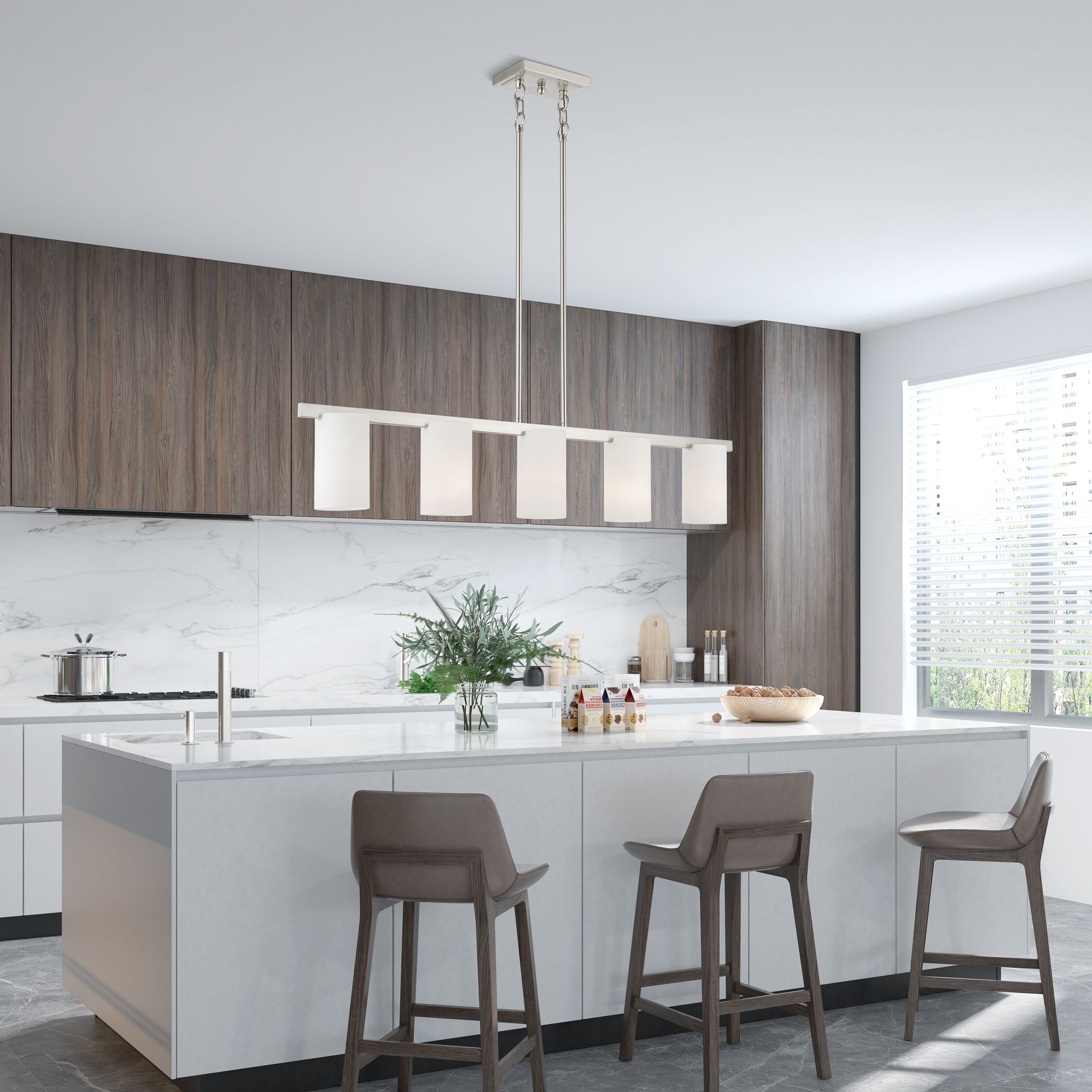 Astoria 5-Light Brushed Nickel Island Light with White Shades