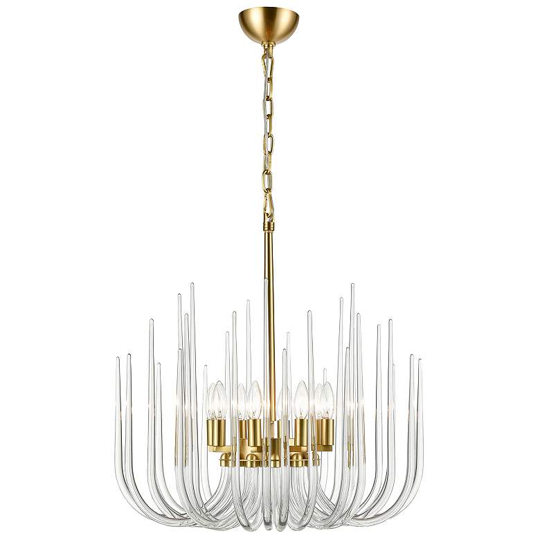 Image 1 Astoria 8-Light Solid Curved Clear Glass Polished Brass Pendant