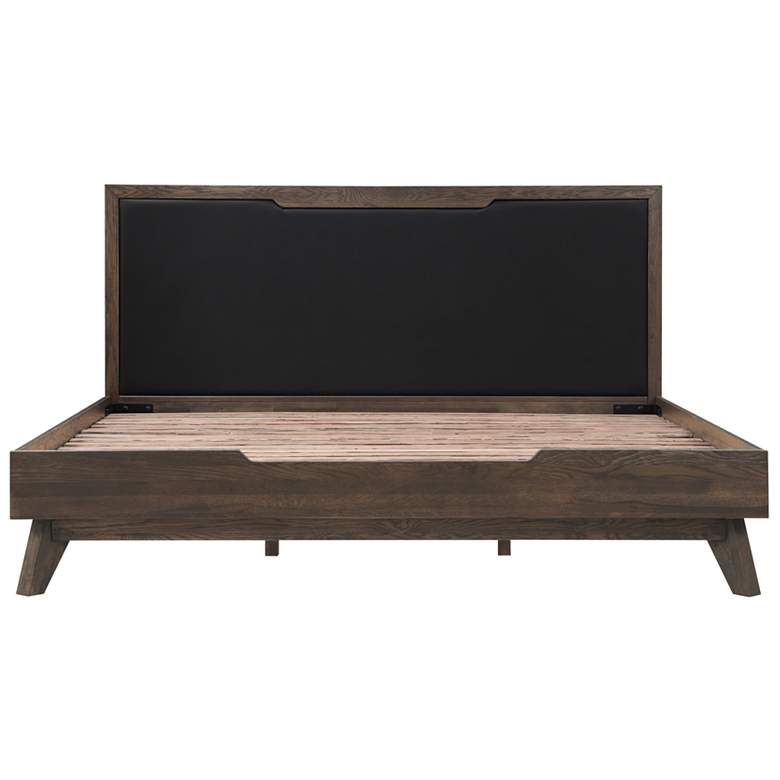 Image 1 Astoria King Platform Bed in Dark Brown Solid Oak Wood and Faux Leather