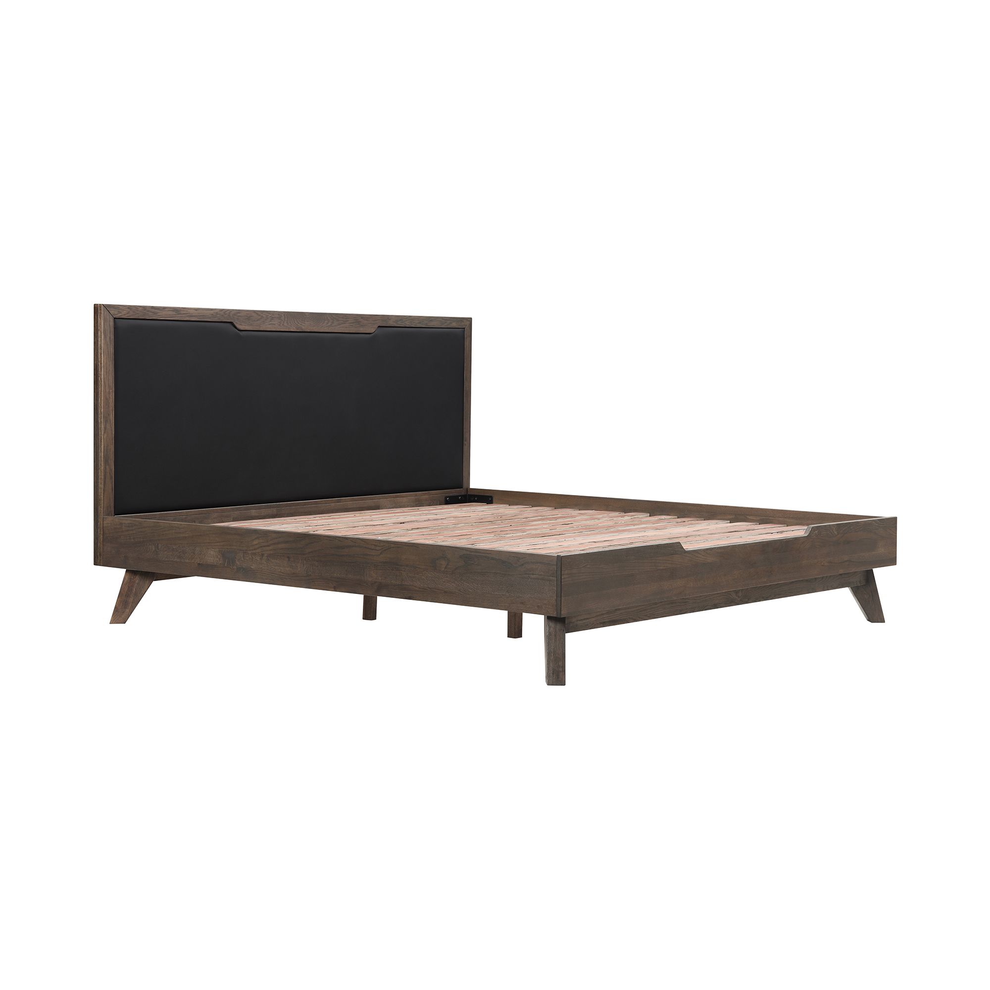Image 3 Astoria King Platform Bed in Dark Brown Solid Oak Wood and Faux Leather more views