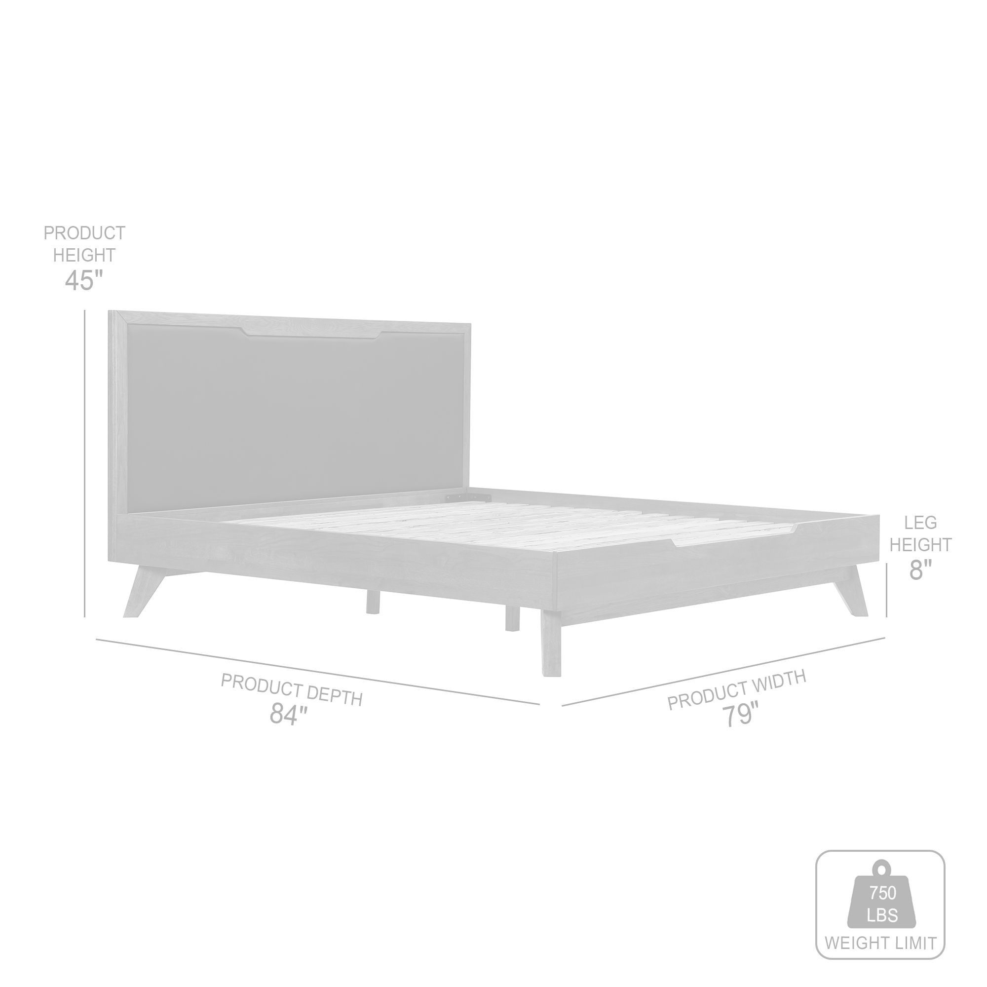 Astoria King Platform Bed in Dark Brown Solid Oak Wood and Faux Leather