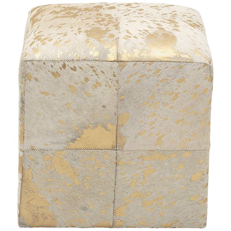 Astoria Weathered Gold Leather Hide Pouf Ottoman