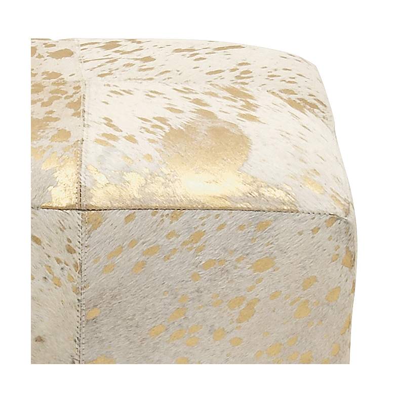 Image 3 Astoria Weathered Gold Leather Hide Pouf Ottoman more views