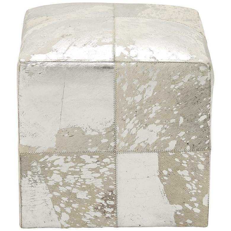 Image 2 Astoria Weathered Silver Leather Hide Pouf Ottoman