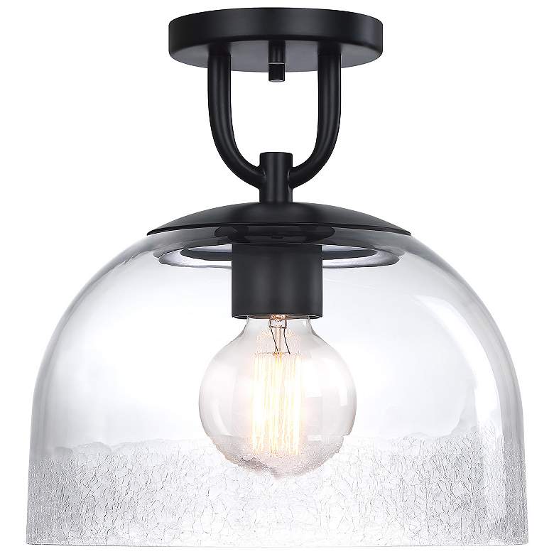 Image 1 Astra 11.75 in. Matte Black Modern Semi-Flush Mount with Glass Shade