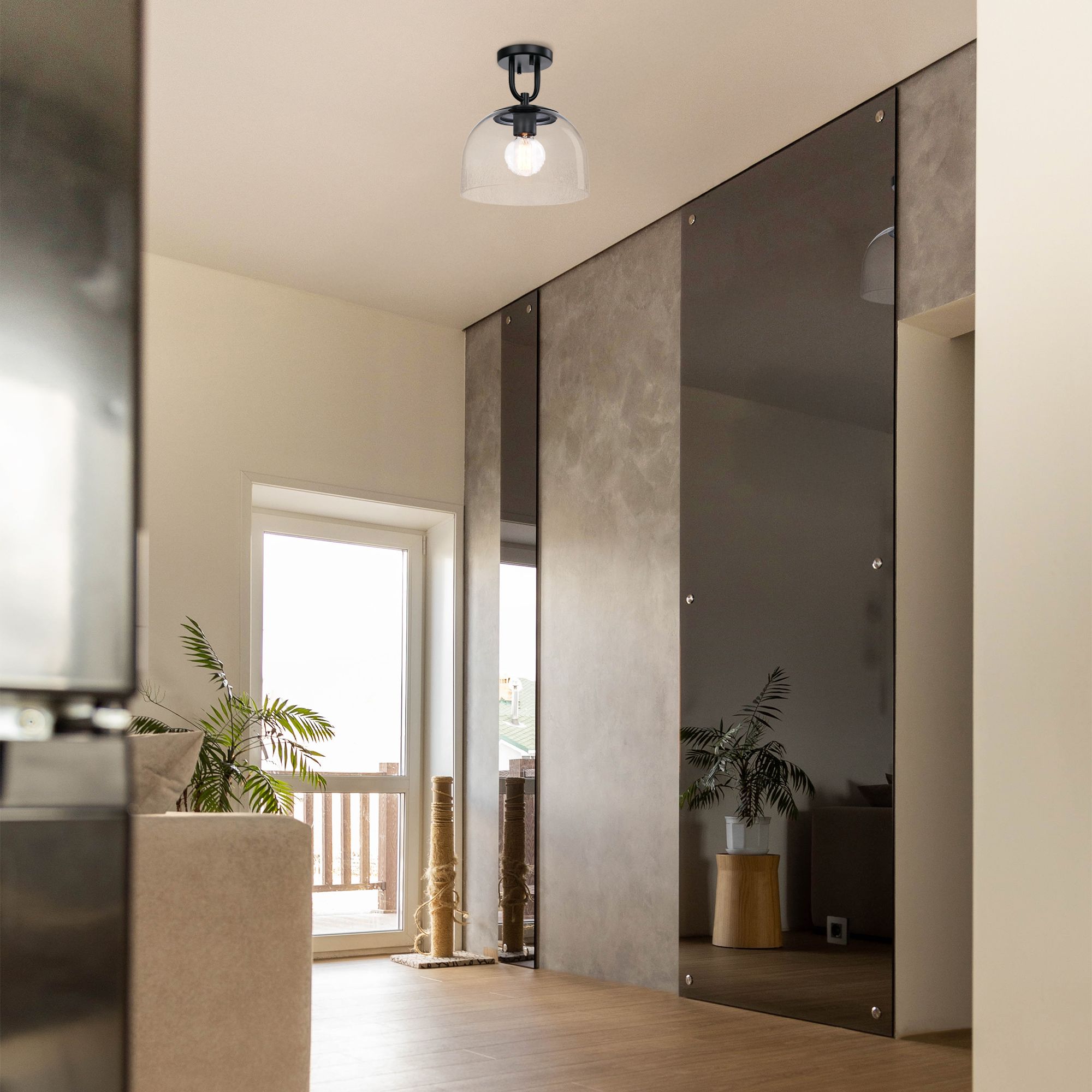 Image 5 Astra 11.75 in. Matte Black Modern Semi-Flush Mount with Glass Shade more views