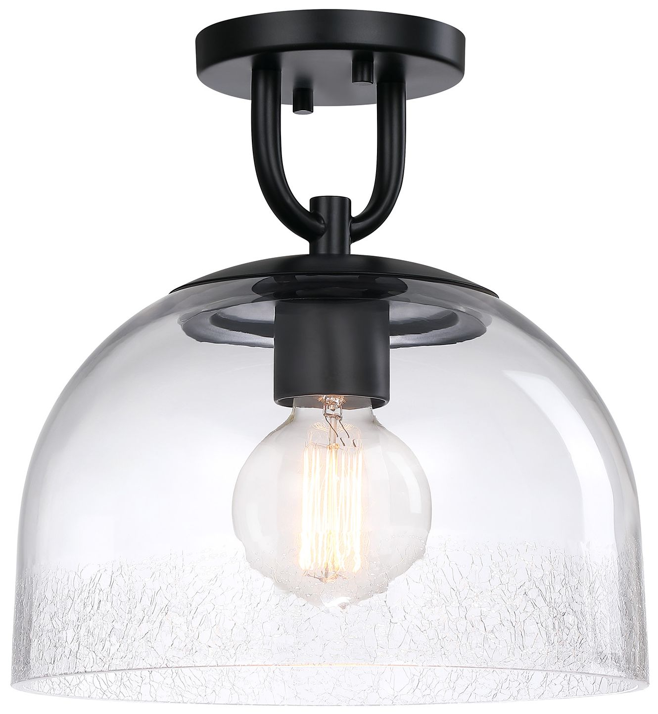 Astra 11.75 in. Matte Black Modern Semi-Flush Mount with Glass Shade