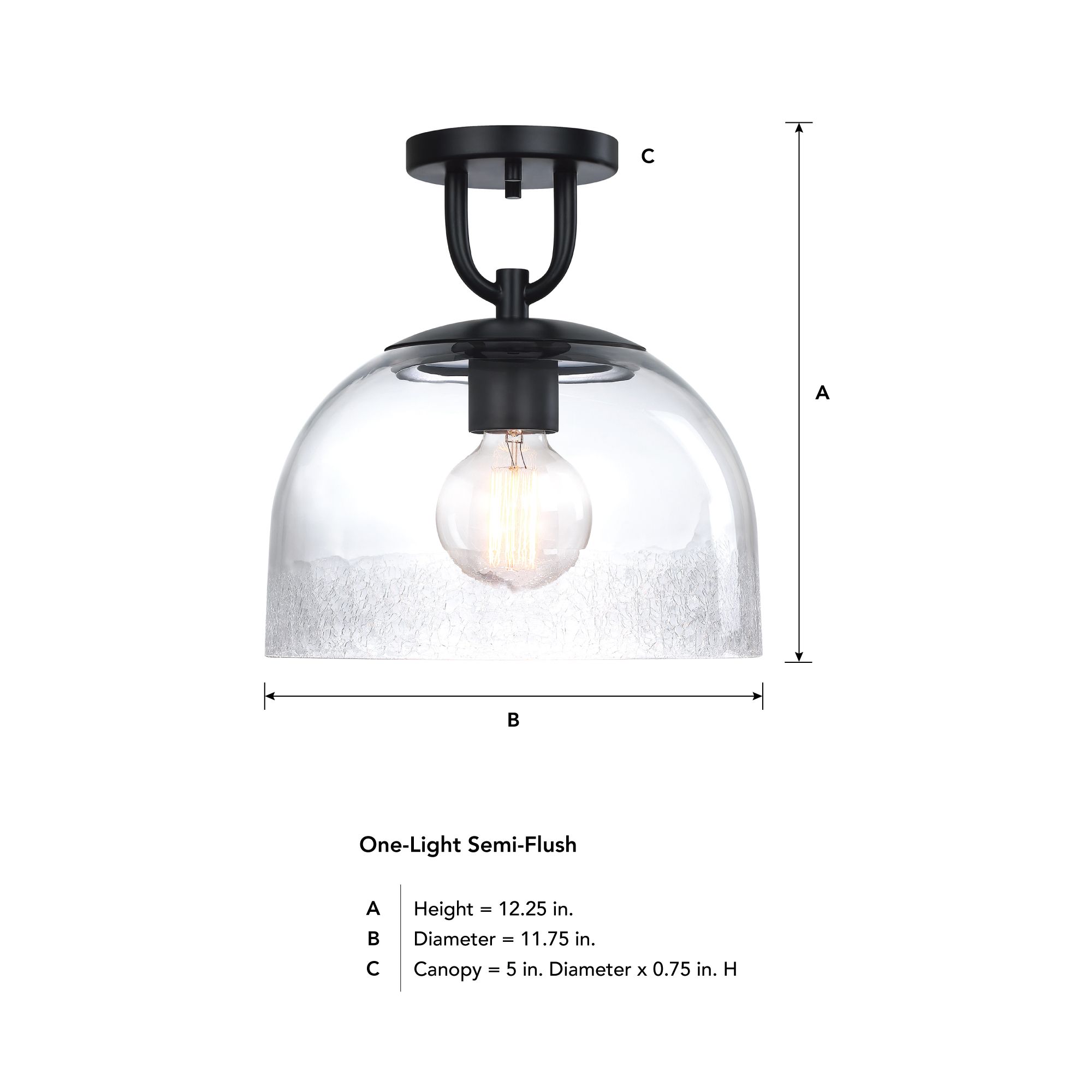 Astra 11.75 in. Matte Black Modern Semi-Flush Mount with Glass Shade