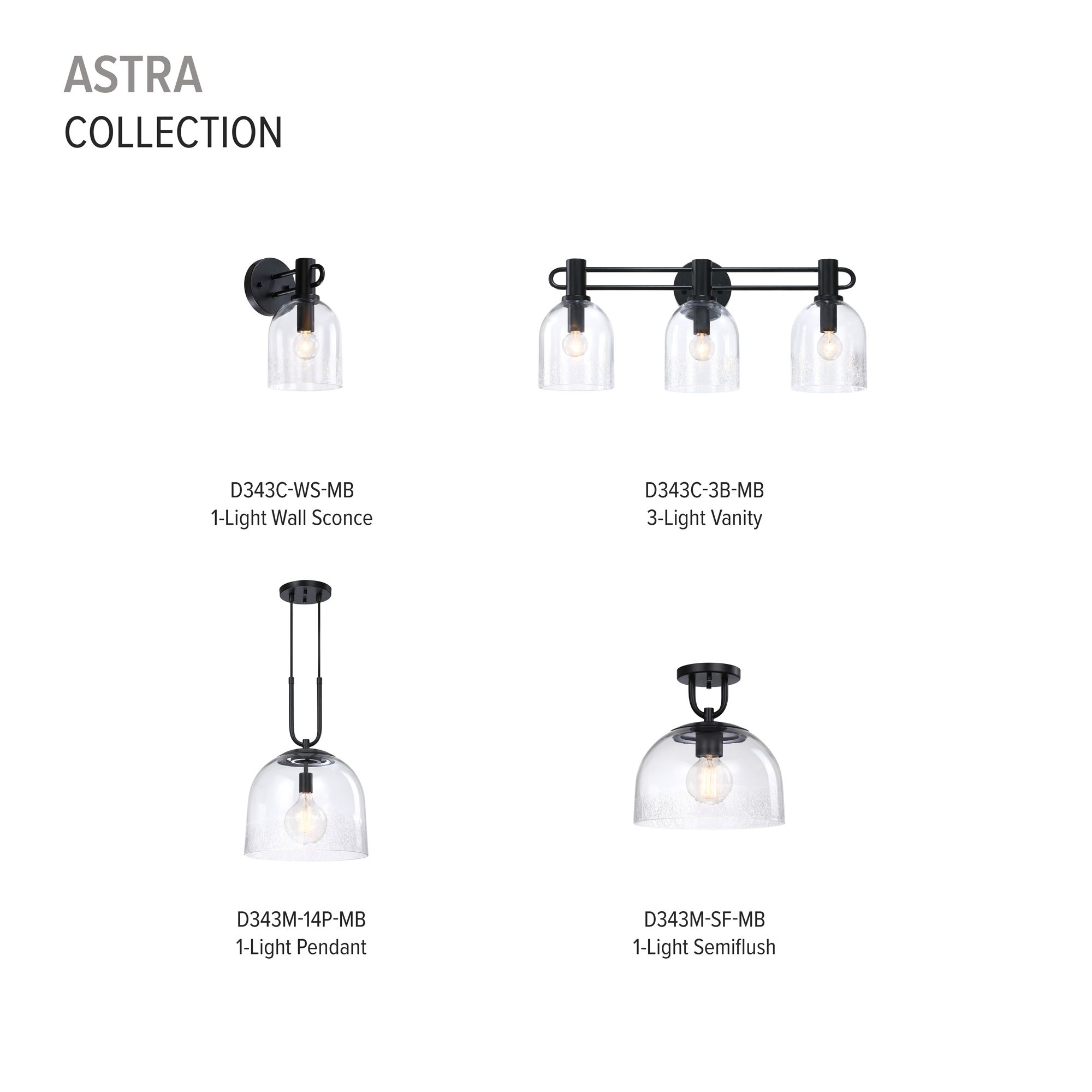 Astra 11.75 in. Matte Black Modern Semi-Flush Mount with Glass Shade